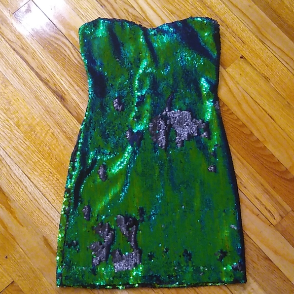As U Wish Dresses & Skirts - Dragon scale iridescent green teal sequin dress